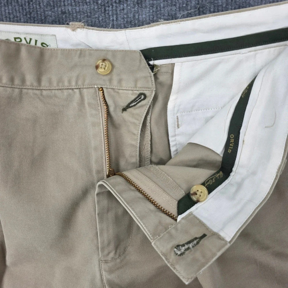 Orvis Mens 42 Pleated Khaki Chino Pants Heavy Cotton Twill Cuffed Tan Tailored